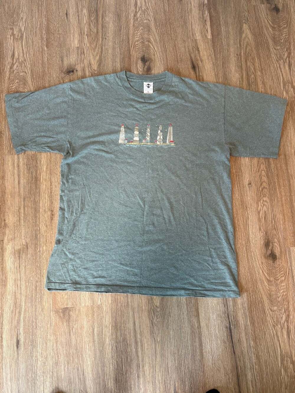 Vintage Columbia Sportswear Lighthouses Graphic T-Shirt Grey XL Made in USA